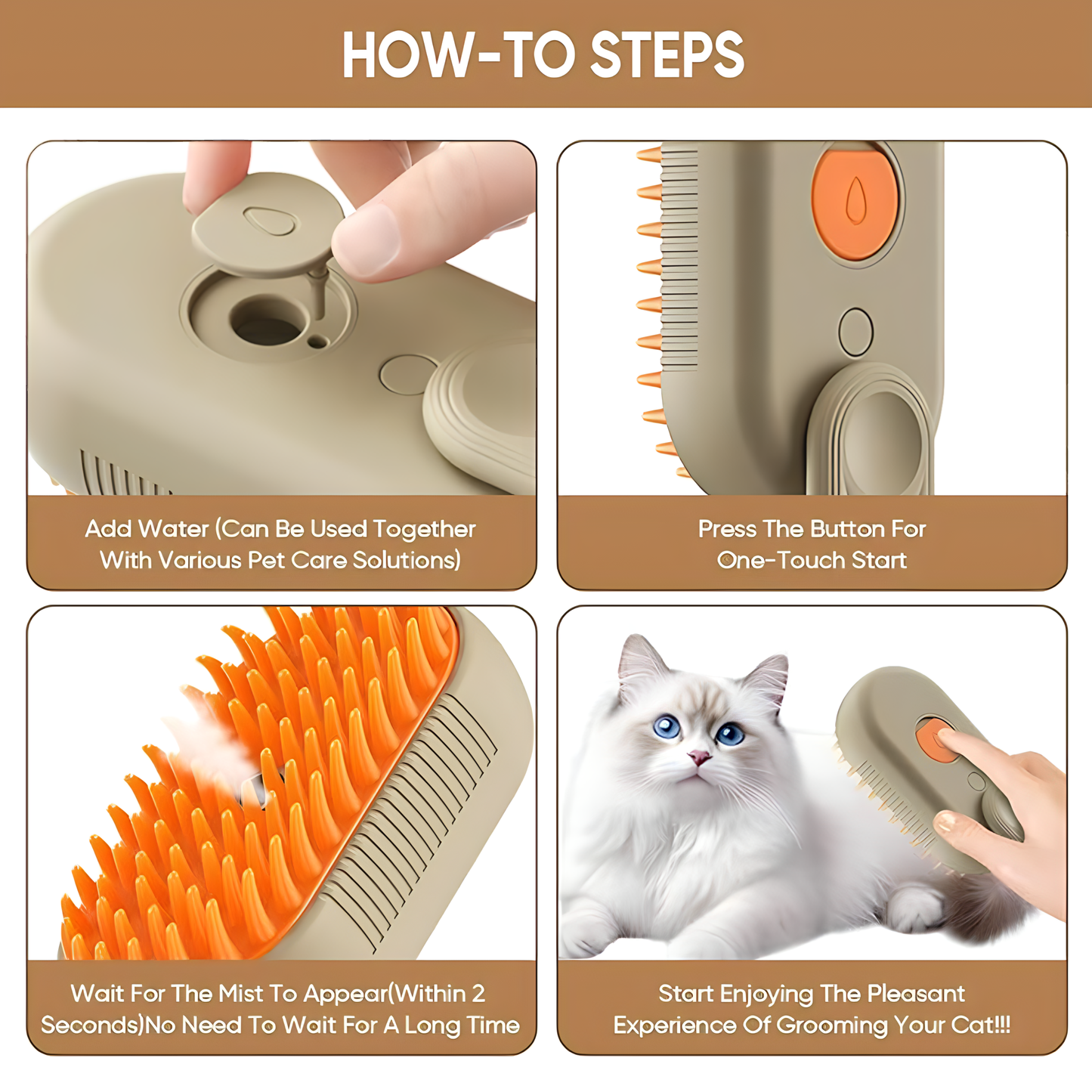 4-in-1 Electric Steam Pet Brush